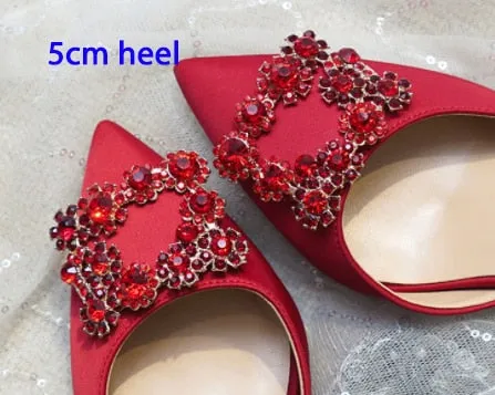 Wedding Shoes Women Pumps White Satin Princess Crystal