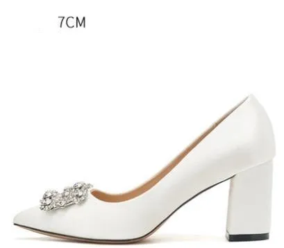 Wedding Shoes Women Pumps White Satin Princess Crystal