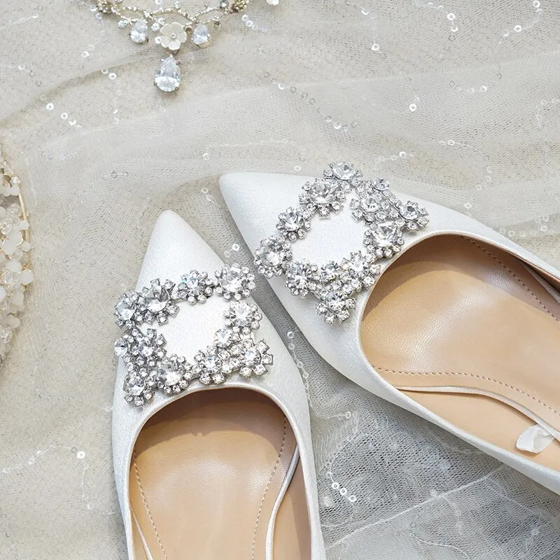 Wedding Shoes Women Pumps White Satin Princess Crystal