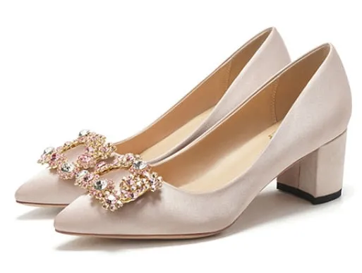 Wedding Shoes Women Pumps White Satin Princess Crystal