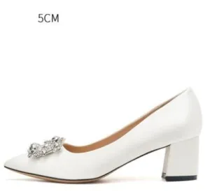 Wedding Shoes Women Pumps White Satin Princess Crystal