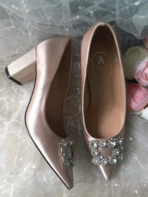 Wedding Shoes Women Pumps White Satin Princess Crystal