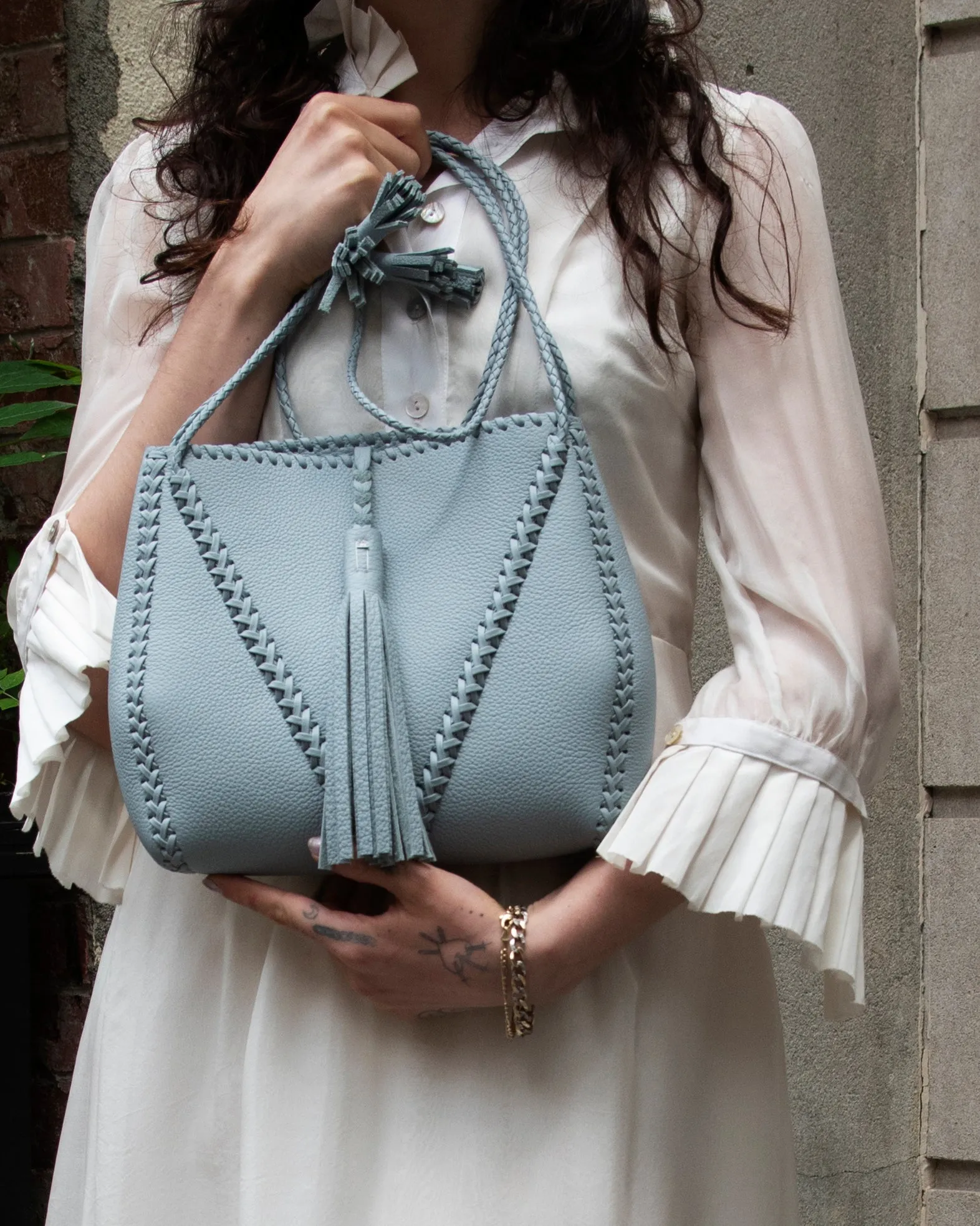 Whipstitch Braided V Bag
