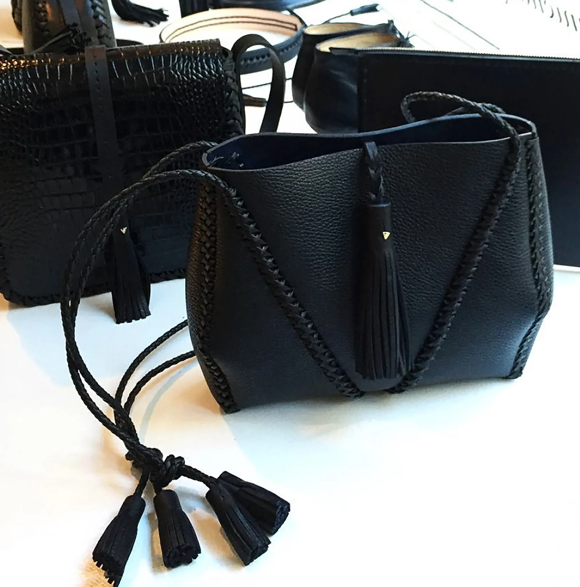 Whipstitch Braided V Bag