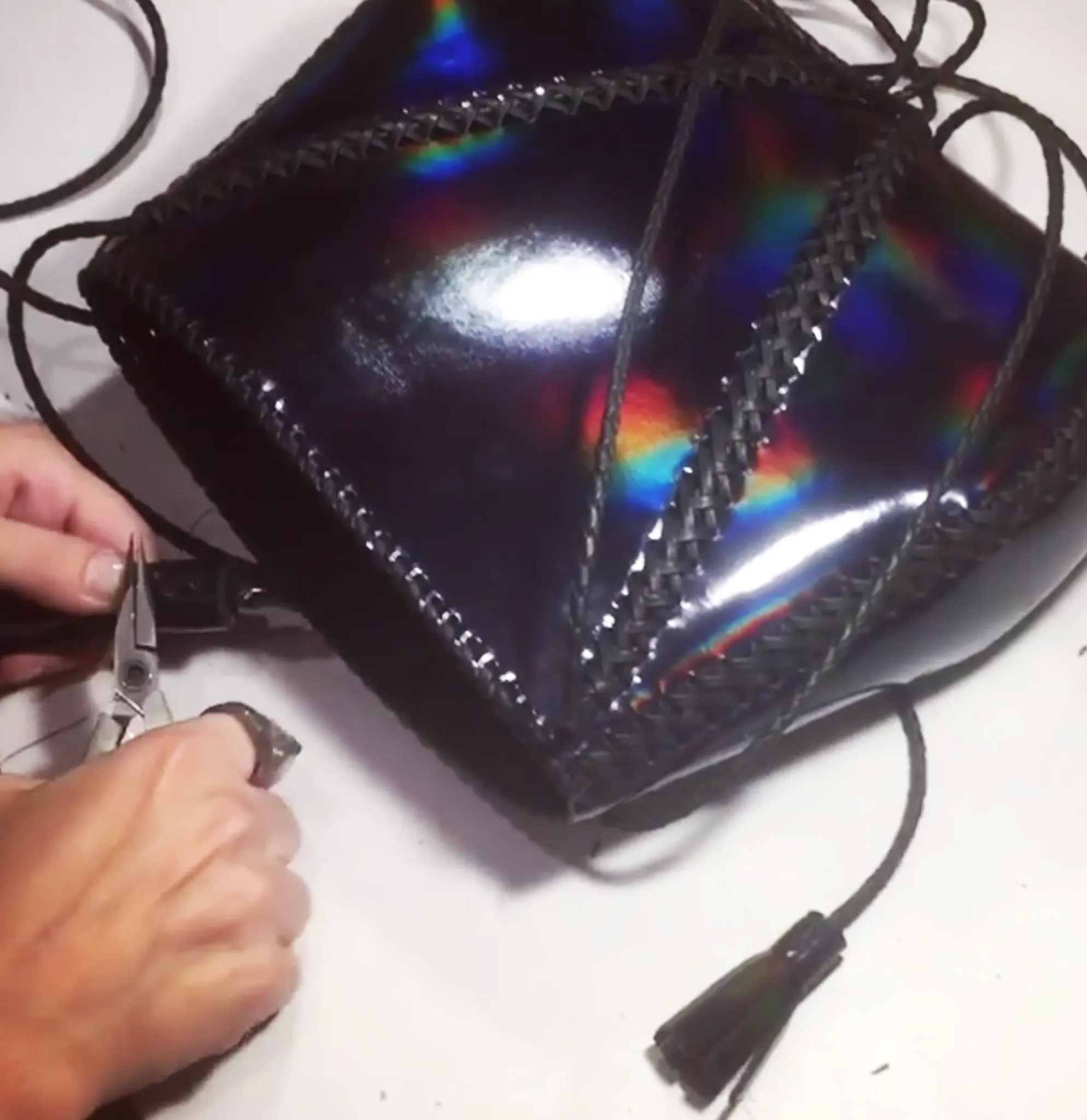 Whipstitch Braided V Bag