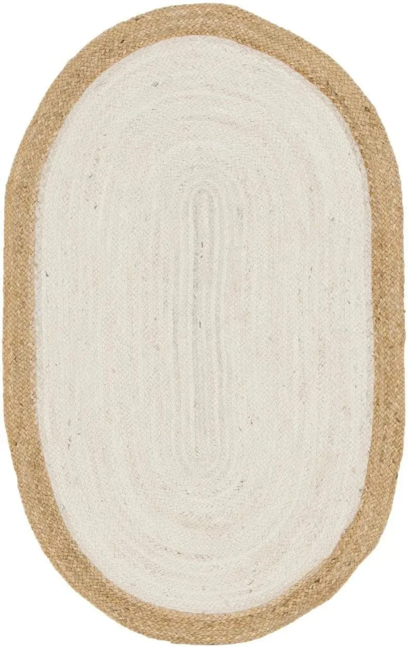 White Oval Jute Rug