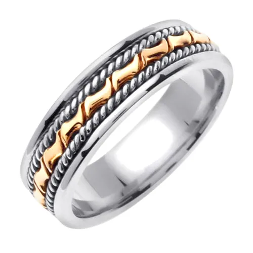 White/Rose or White/Yellow 18k gold Hand Braided Ring Band 6mm