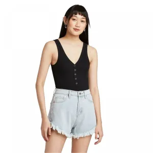 Wild Fable Women's Sleeveless V-Neck Snap Placket Ribbed Bodysuit