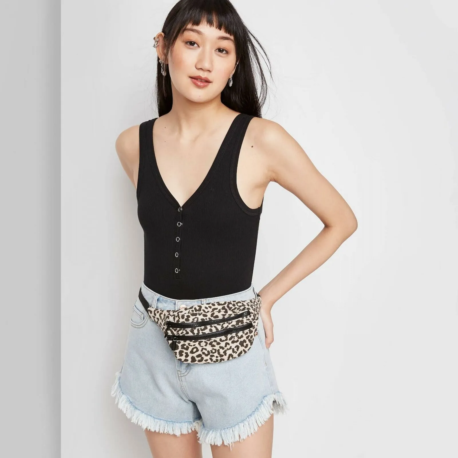 Wild Fable Women's Sleeveless V-Neck Snap Placket Ribbed Bodysuit