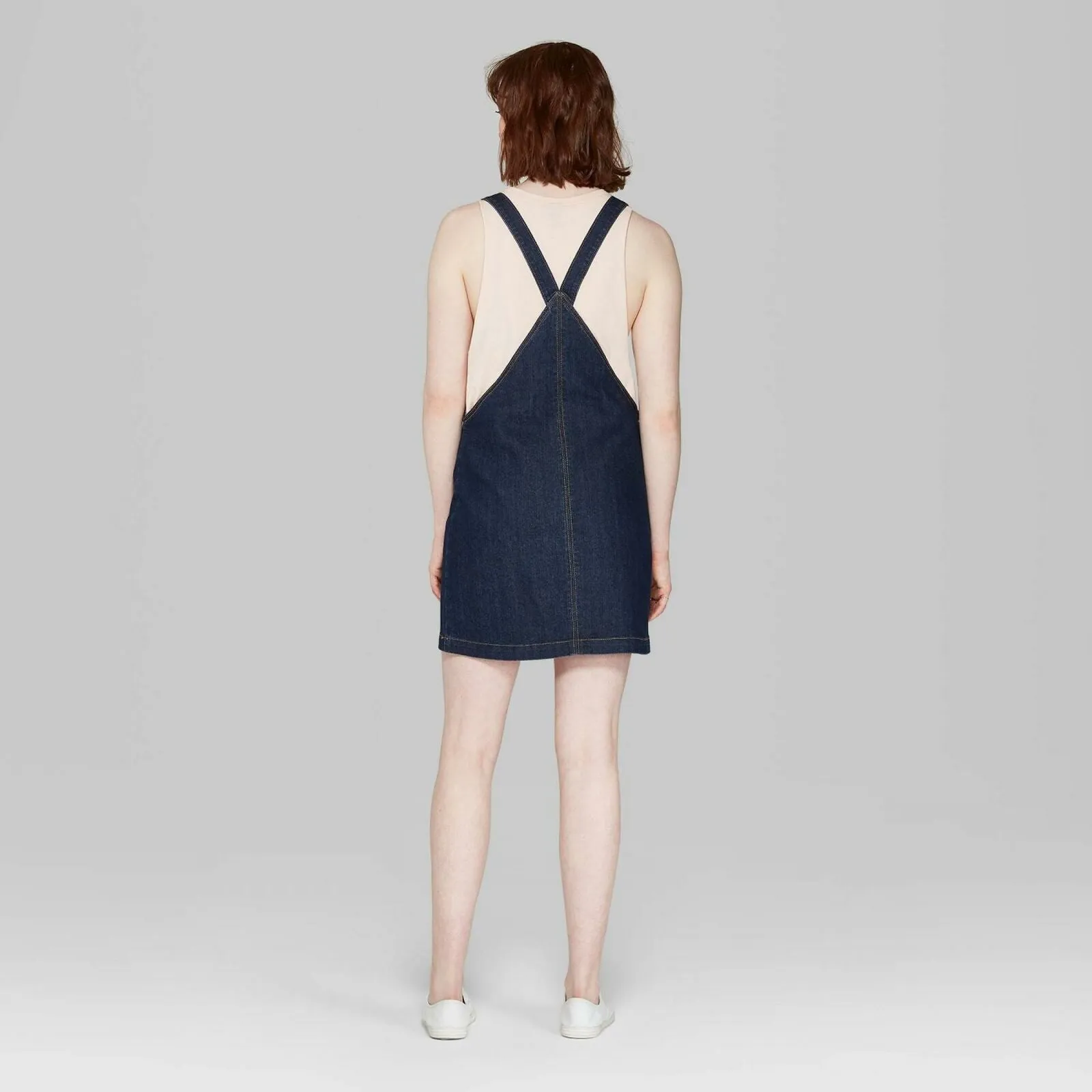 Wild Fable Women's Strappy Dark Wash Denim Pinafore Dress
