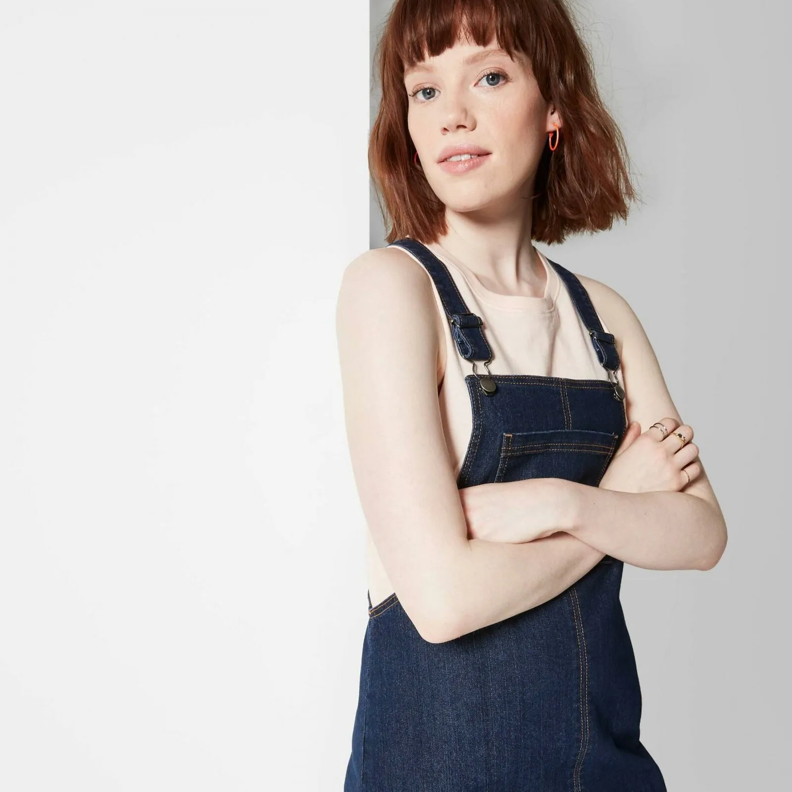 Wild Fable Women's Strappy Dark Wash Denim Pinafore Dress