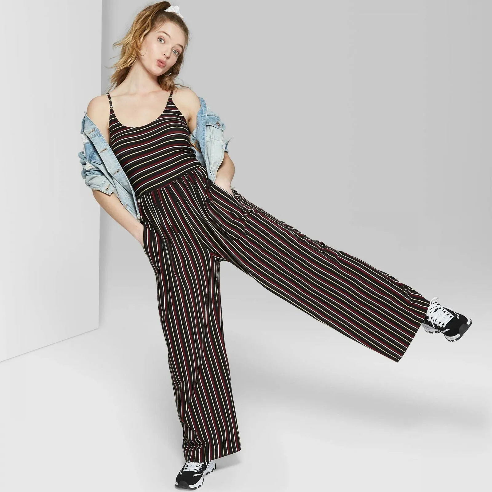 Wild Fable Women's Striped Sleeveless Scoop Neck Knit Jumpsuit