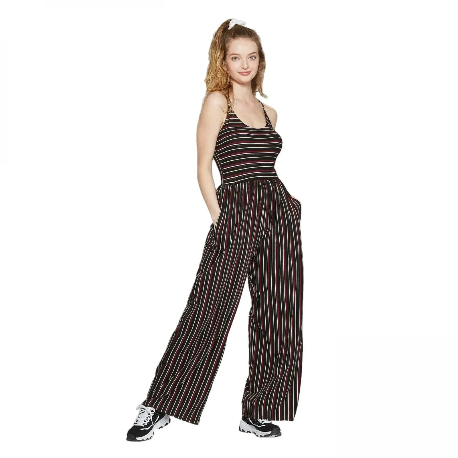 Wild Fable Women's Striped Sleeveless Scoop Neck Knit Jumpsuit