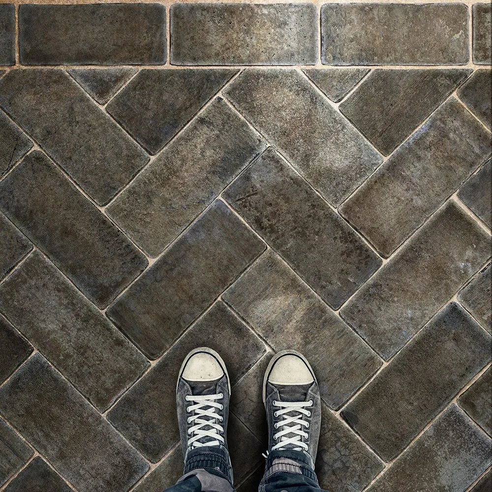 Williamsburg Brick Herringbone "Blacksmith's Hammer" Vinyl Floorcloth - Spicher & Co.
