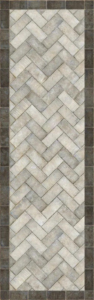 Williamsburg Brick Herringbone "The Silversmith" Vinyl Floorcloth - Spicher & Co.