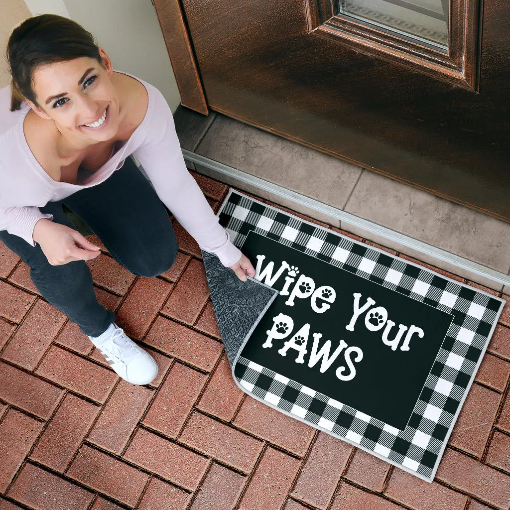 Wipe Your Paws Buffalo Plaid Doormat Non Slip Indoor Outdoor Use