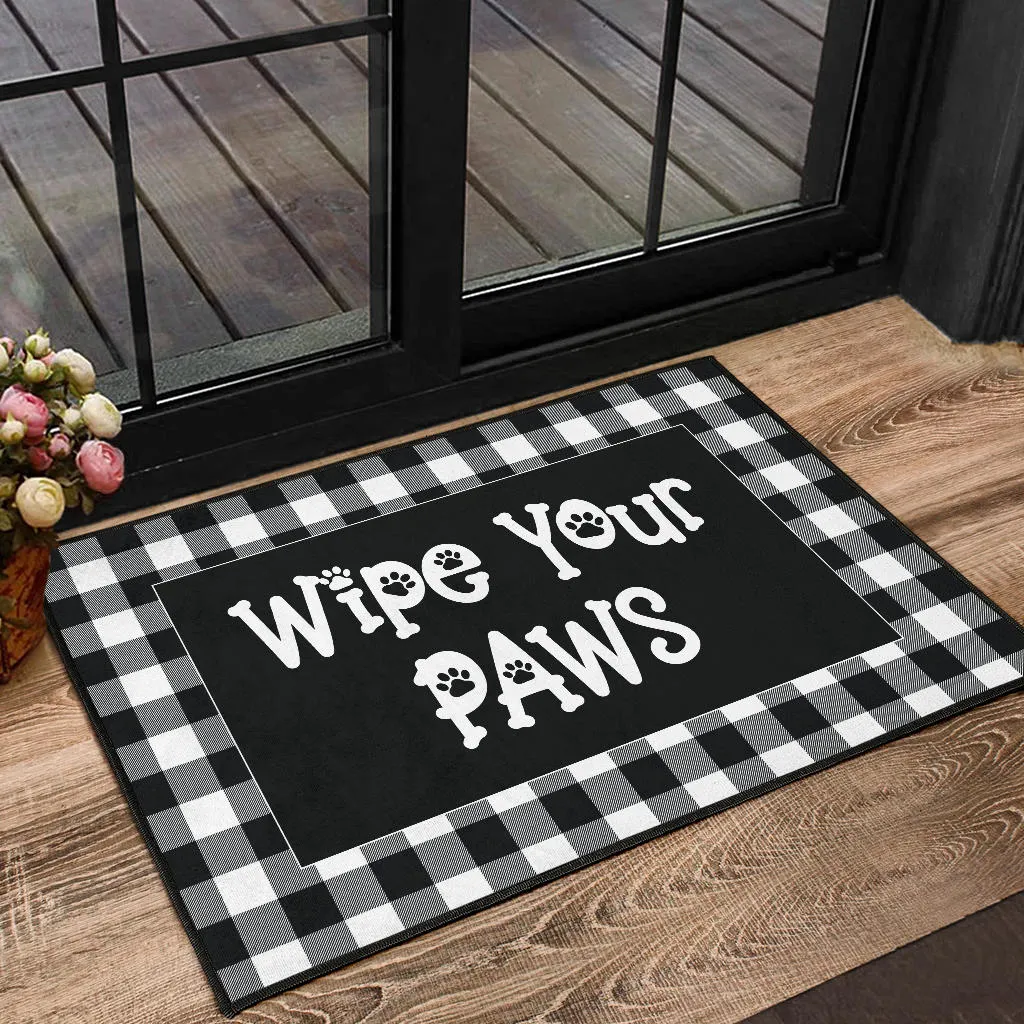 Wipe Your Paws Buffalo Plaid Doormat Non Slip Indoor Outdoor Use