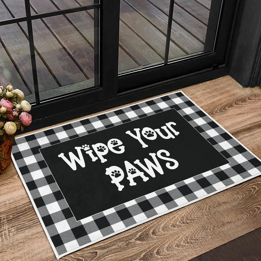 Wipe Your Paws Buffalo Plaid Doormat Non Slip Indoor Outdoor Use
