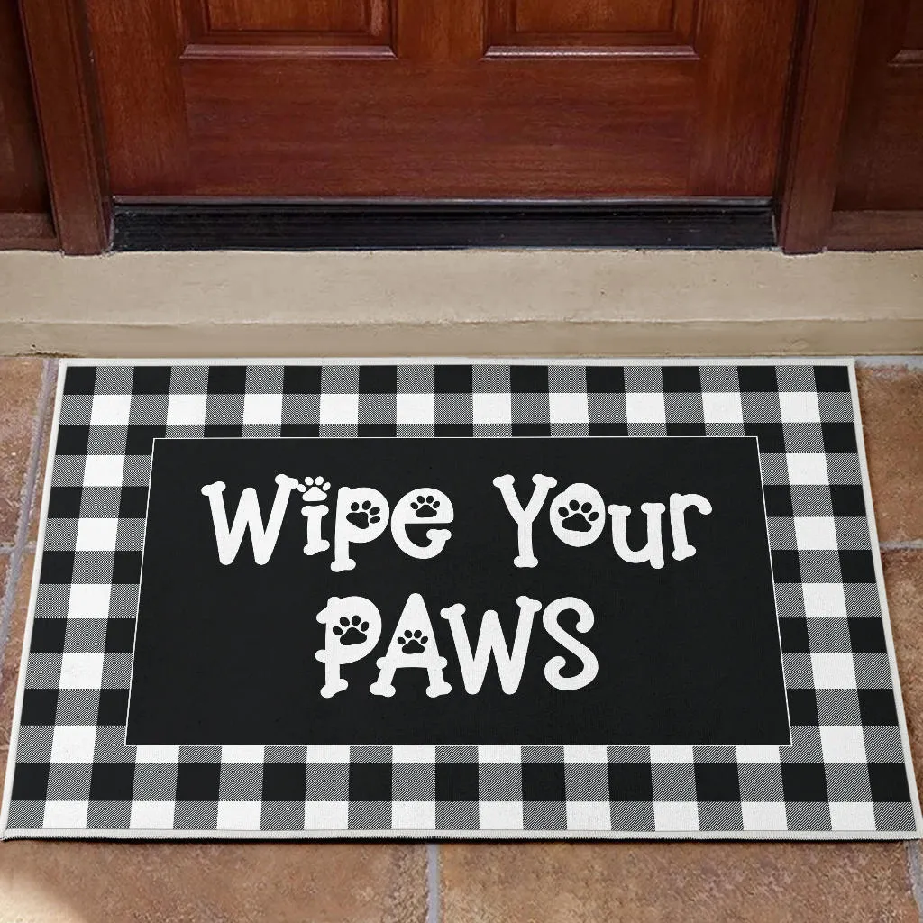 Wipe Your Paws Buffalo Plaid Doormat Non Slip Indoor Outdoor Use