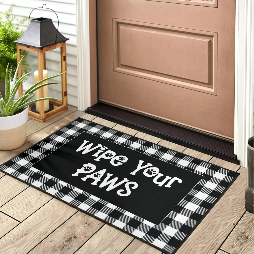 Wipe Your Paws Buffalo Plaid Doormat Non Slip Indoor Outdoor Use