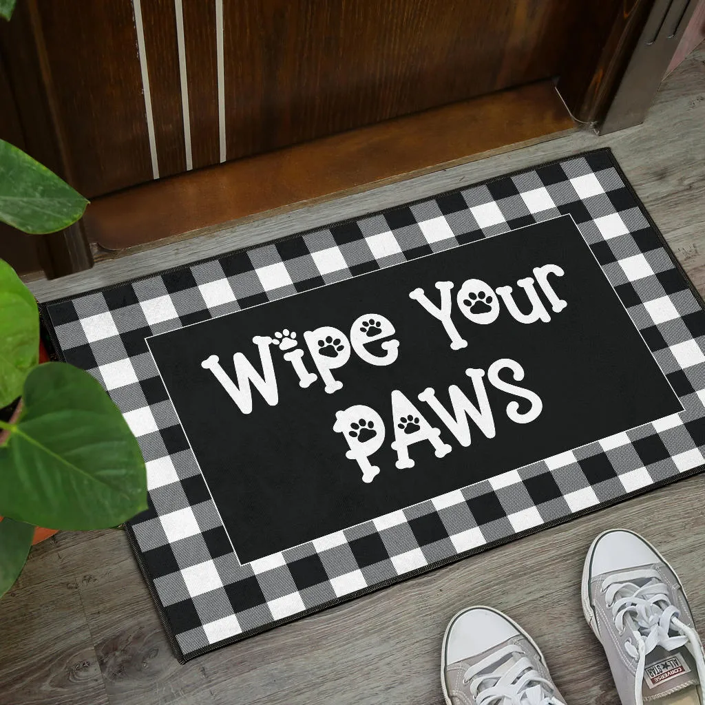 Wipe Your Paws Buffalo Plaid Doormat Non Slip Indoor Outdoor Use