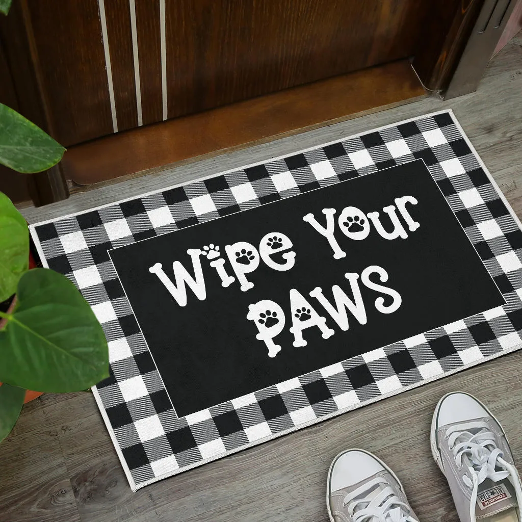 Wipe Your Paws Buffalo Plaid Doormat Non Slip Indoor Outdoor Use