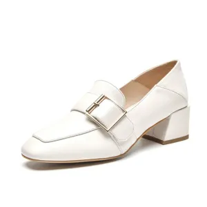 Women Cow Leather Thick Heel Office Lady Shoes