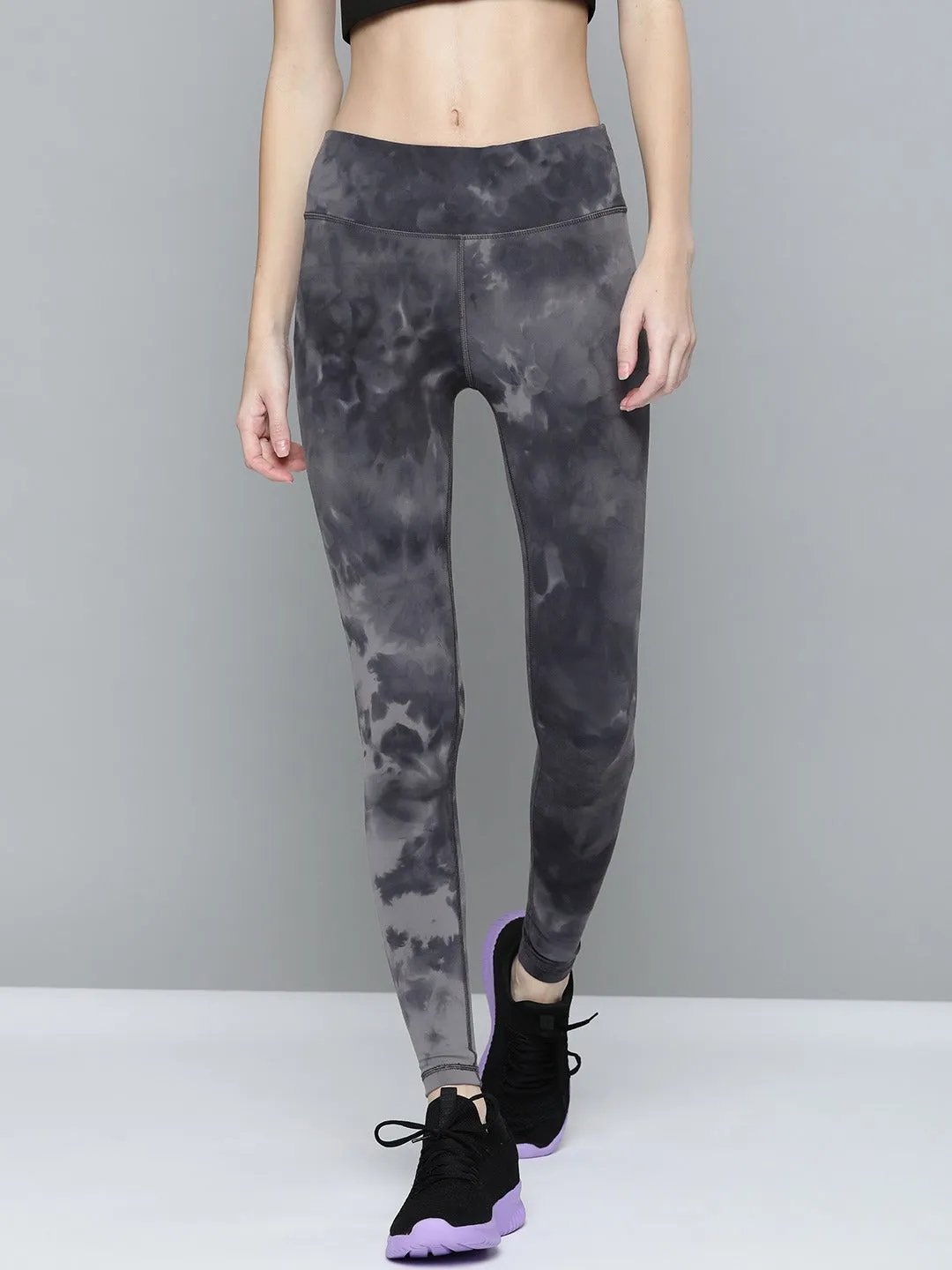 Women's Black & Grey Tie & Dye Quick-Dry Tights