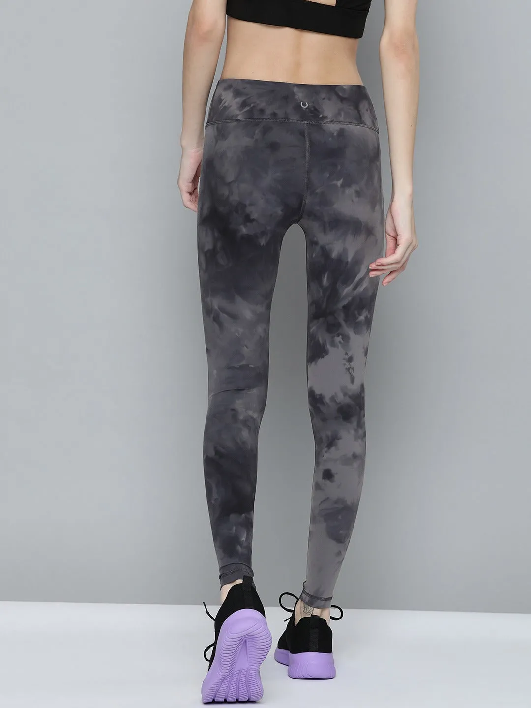 Women's Black & Grey Tie & Dye Quick-Dry Tights