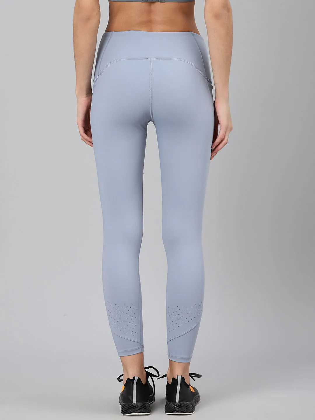 Women's Blue Laser Cut Quick Dry Cropped Training Tights