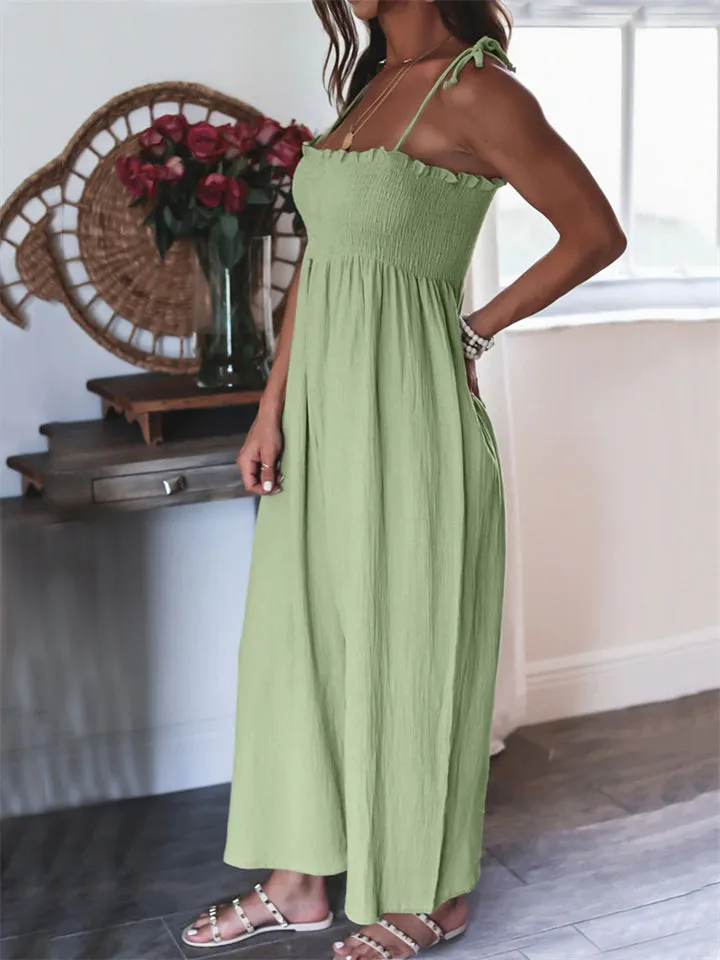 Women's Casual Solid Color Strappy Bustier Jumpsuits