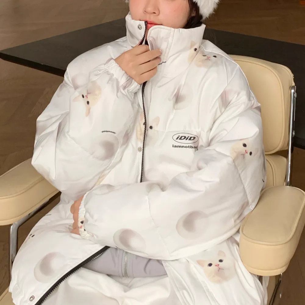 Women's Pearl Kitten Stand Collar Coat