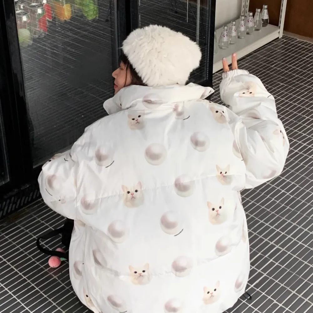 Women's Pearl Kitten Stand Collar Coat