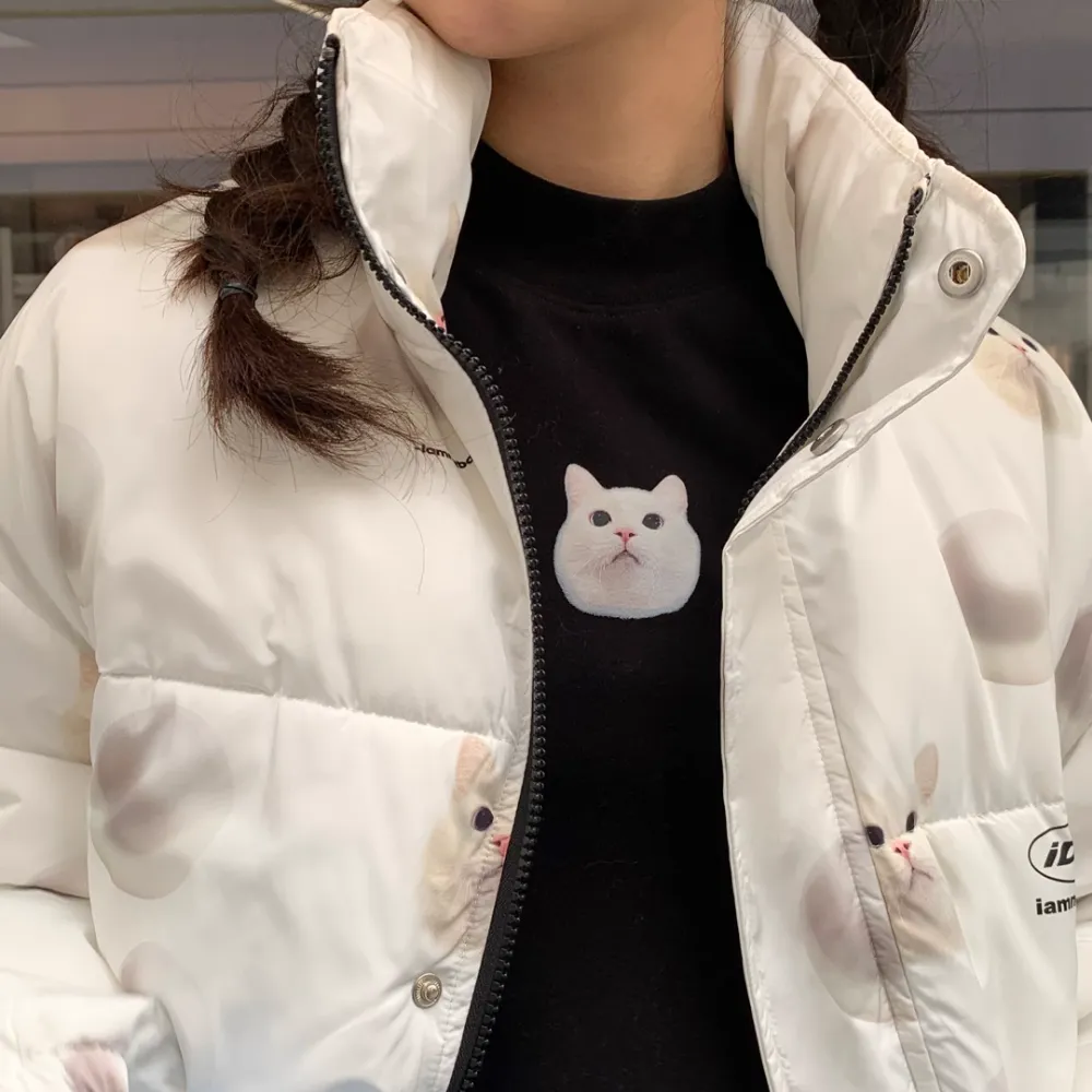 Women's Pearl Kitten Stand Collar Coat