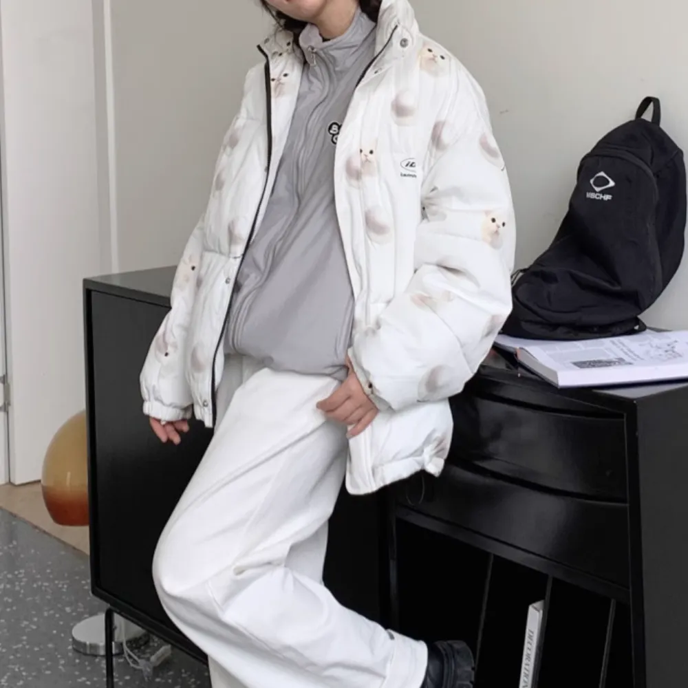 Women's Pearl Kitten Stand Collar Coat