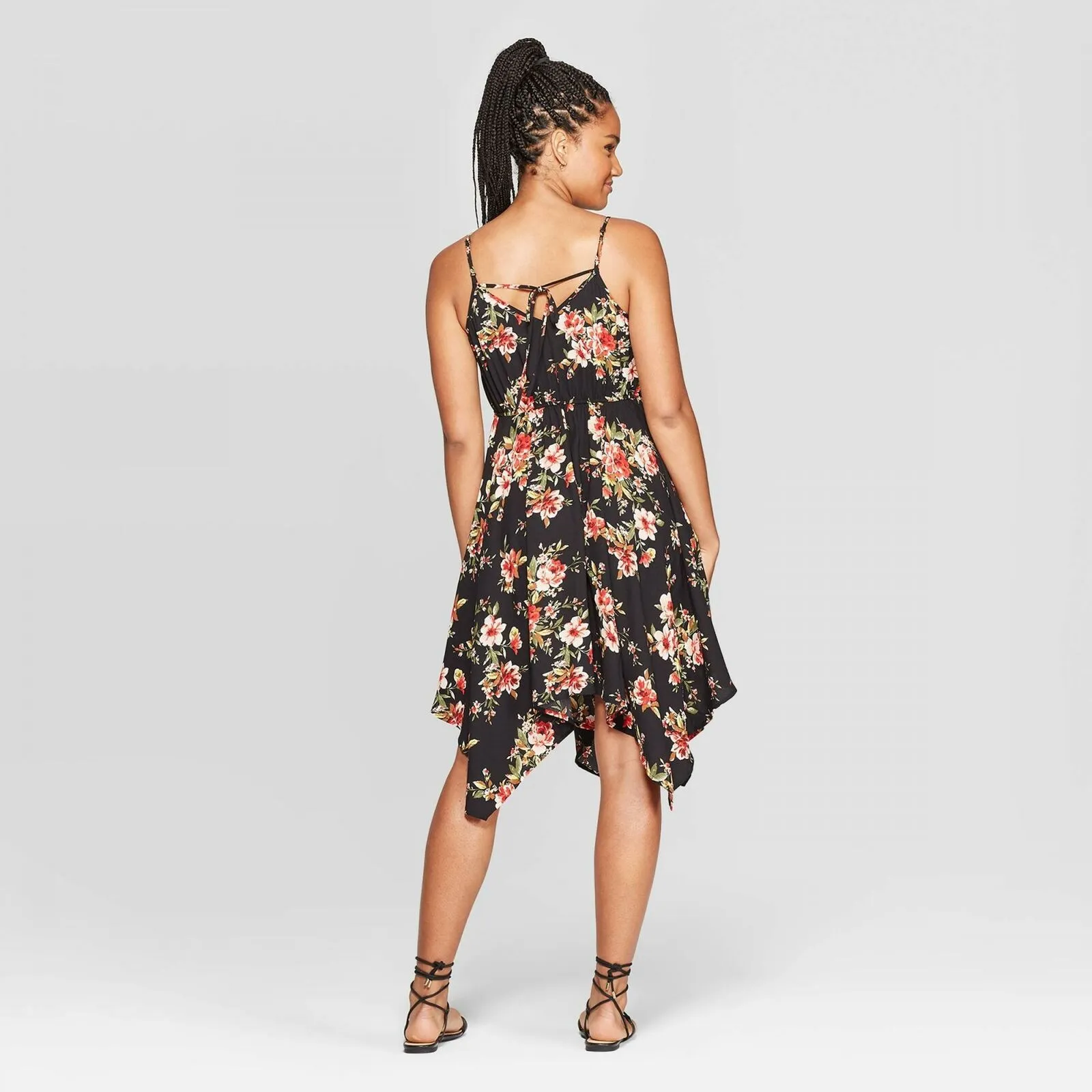 Xhilaration Women's Floral Sleeveless Deep V-Neck Handkerchief Hem Wrap Mini Dress