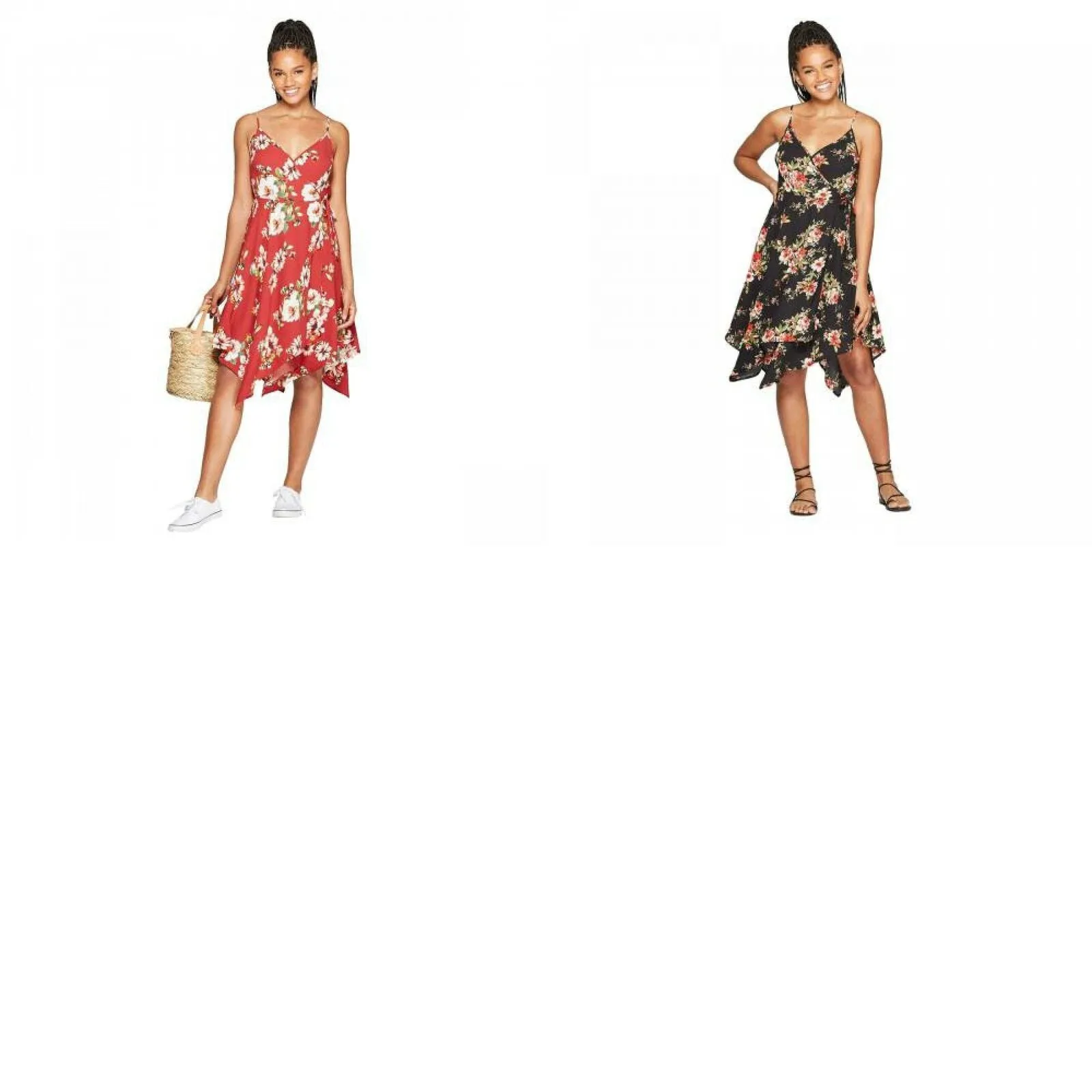 Xhilaration Women's Floral Sleeveless Deep V-Neck Handkerchief Hem Wrap Mini Dress