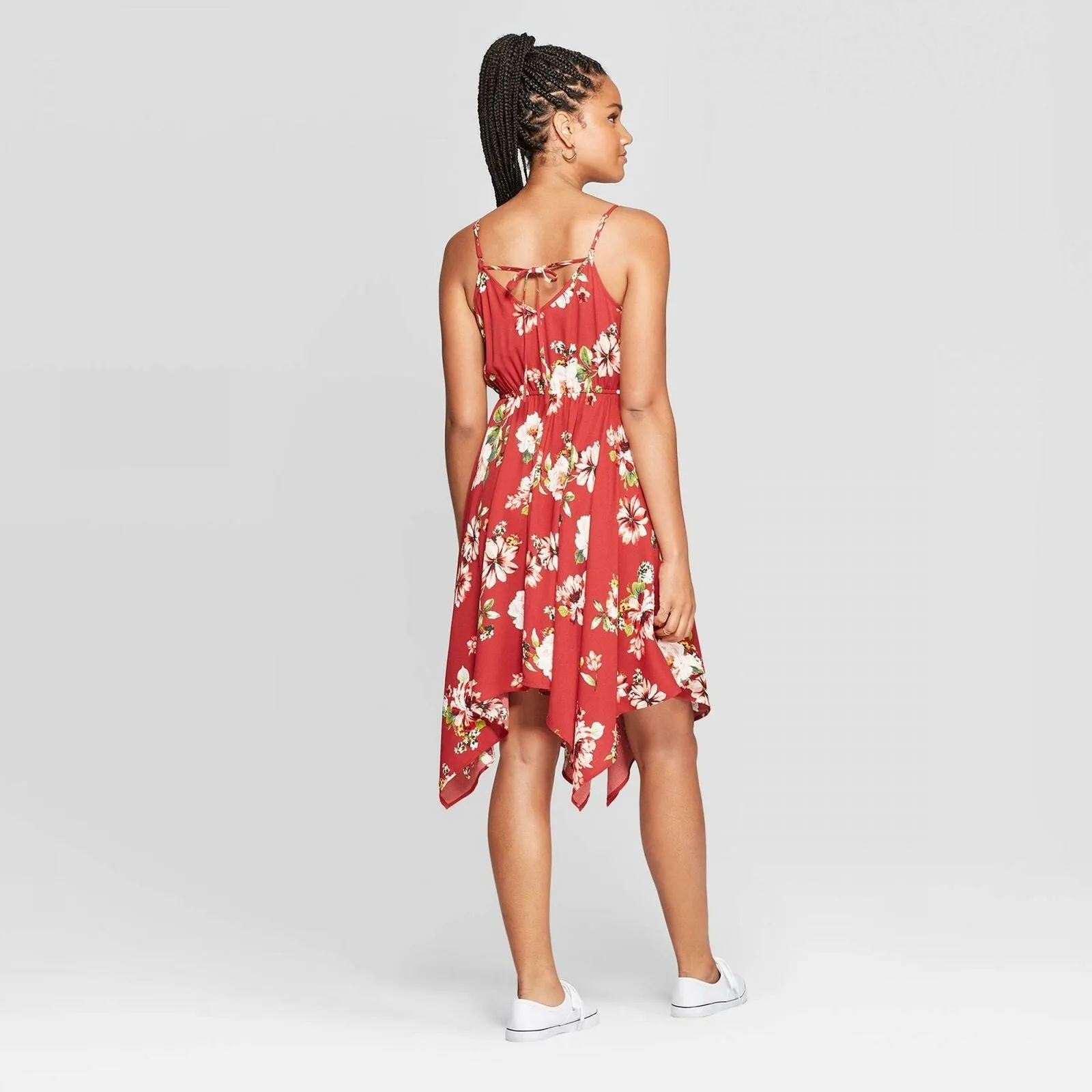Xhilaration Women's Floral Sleeveless Deep V-Neck Handkerchief Hem Wrap Mini Dress