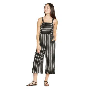 Xhilaration Women's Striped Sleeveless Side Button Cropped Jumpsuit