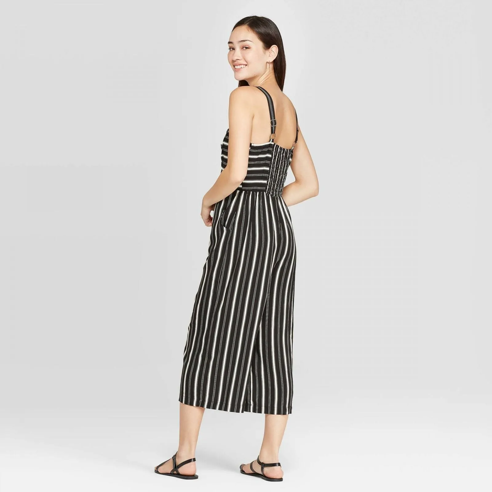 Xhilaration Women's Striped Sleeveless Side Button Cropped Jumpsuit